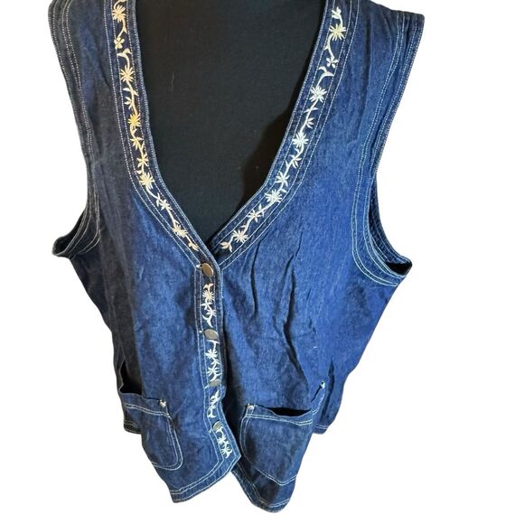 Vintage Carole Little Plus 22w Blue Sleeveless V Neck Embroidery Vest Floral - Picture 2 of 12